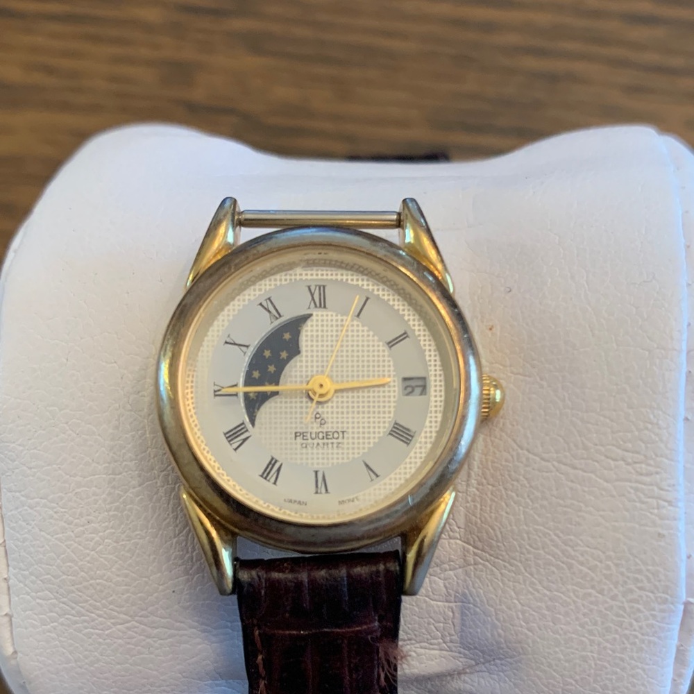 Peugeot Gold Watch with Brown Strap